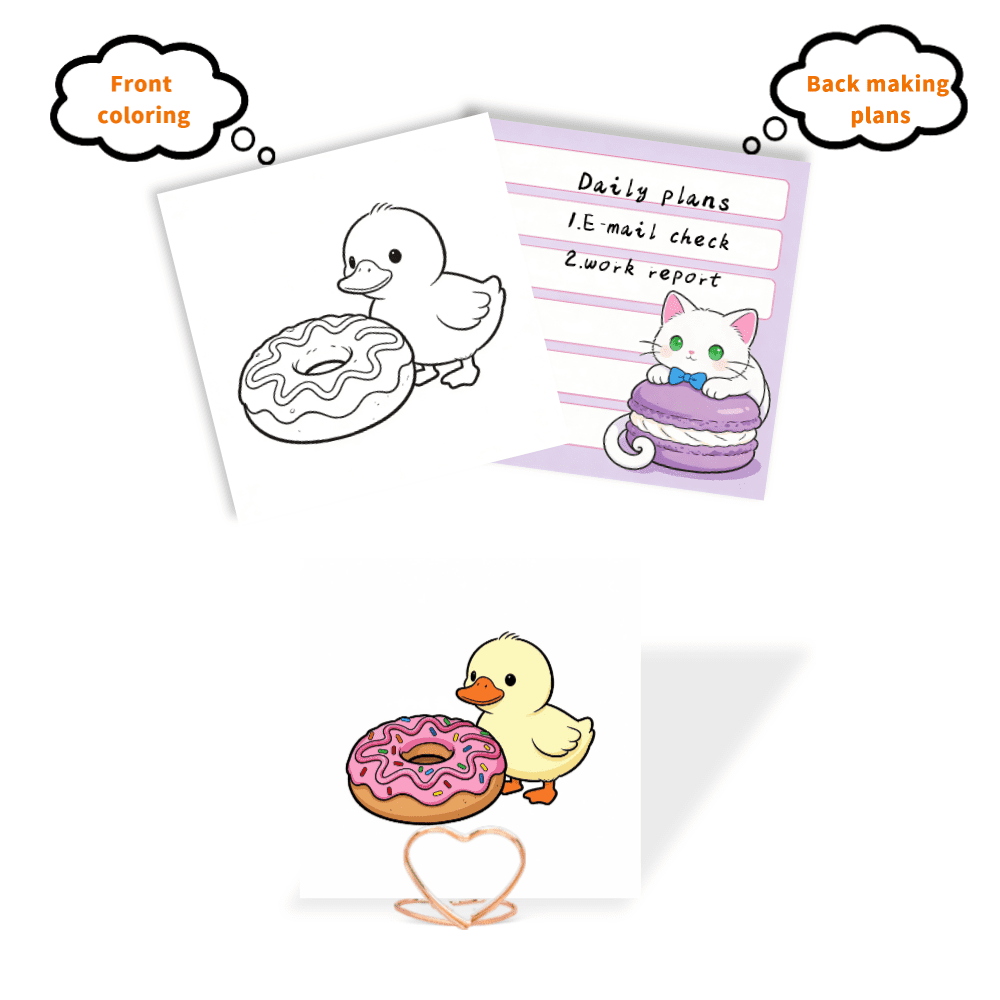100 Pcs Original Unique Sticky Notes: Double-Sided (Coloring + Reminder), No-Repeat Design for Home Office