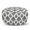 thumbnail image 1 of Abstract Pouf Cover with Zipper, Style Damask Style Oriental Motifs Pattern on Plain Background, Soft Decorative Fabric Unstuffed Case, 30" W X 17.3" L, Black and White, by Ambesonne, 1 of 5