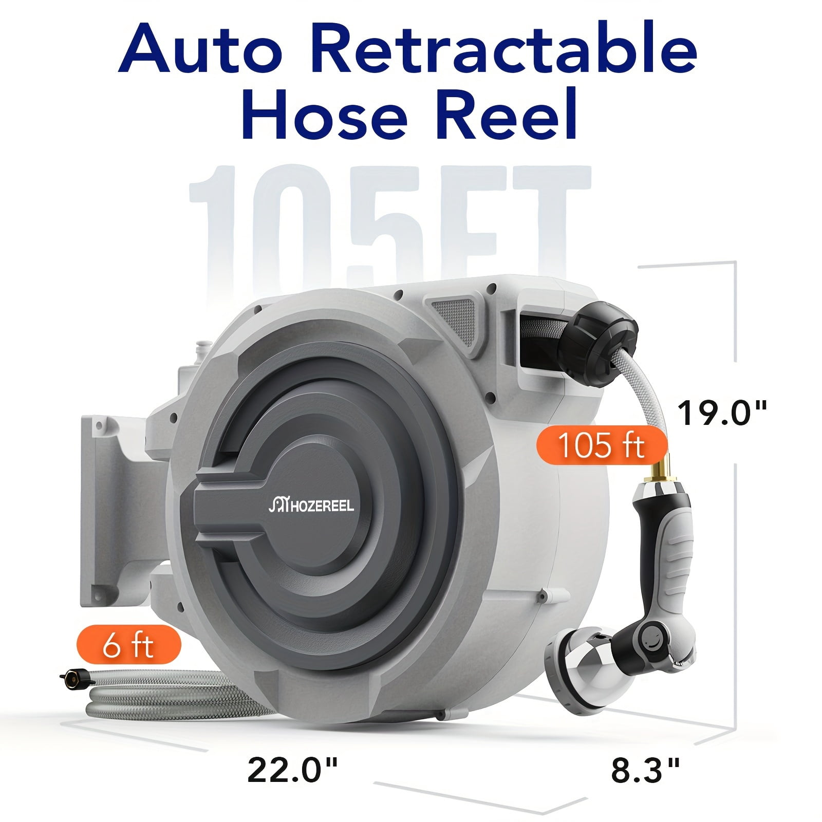 HOZEREEL 72-Ft x 5/8" Retractable Garden Hose Reel, Decorative Outdoor Garden Hose Reel—Automatic Retractable Wall-Mounted Hose Reel with Enclosed Storage, Lockable at Any Length, 10-Type Nozzle