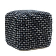 thumbnail image 6 of LR Home Medium Embroidered Geometric Indoor Square Pouf, Black/Blue, 16" x 16" x 16", 6 of 8
