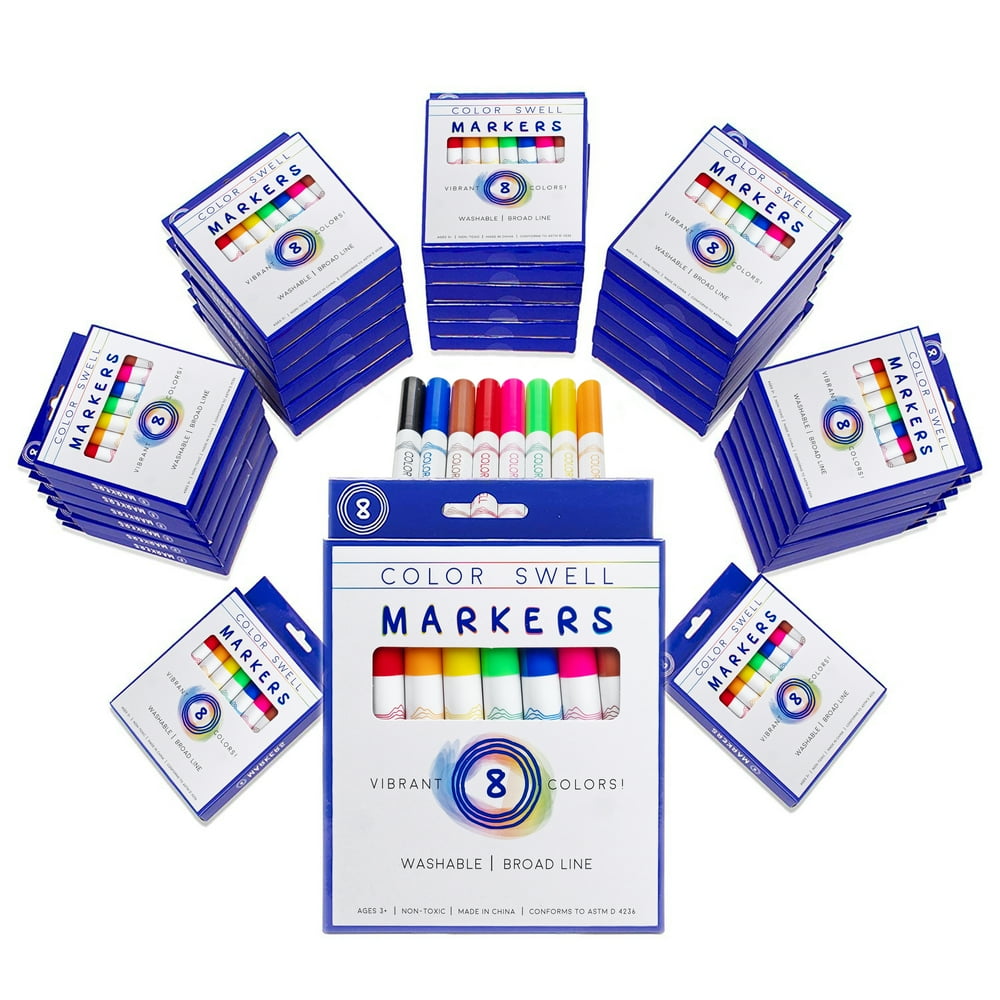 36 Sets of Washable Kids Markers (8 Packs) in Bulk for Teachers