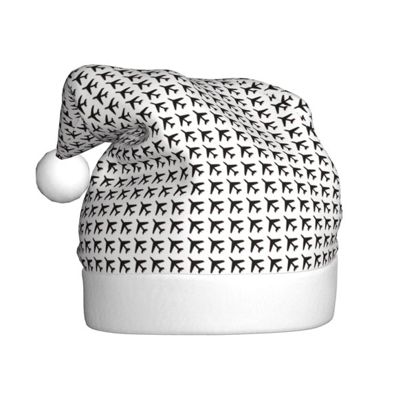 Fuzoiu Airplane Print Santa Hat Christmas Hat for Adults,Santa Hats with Pompom, Unisex Xmas Holiday Hat for Christmas New Year Festive Party Supplies
