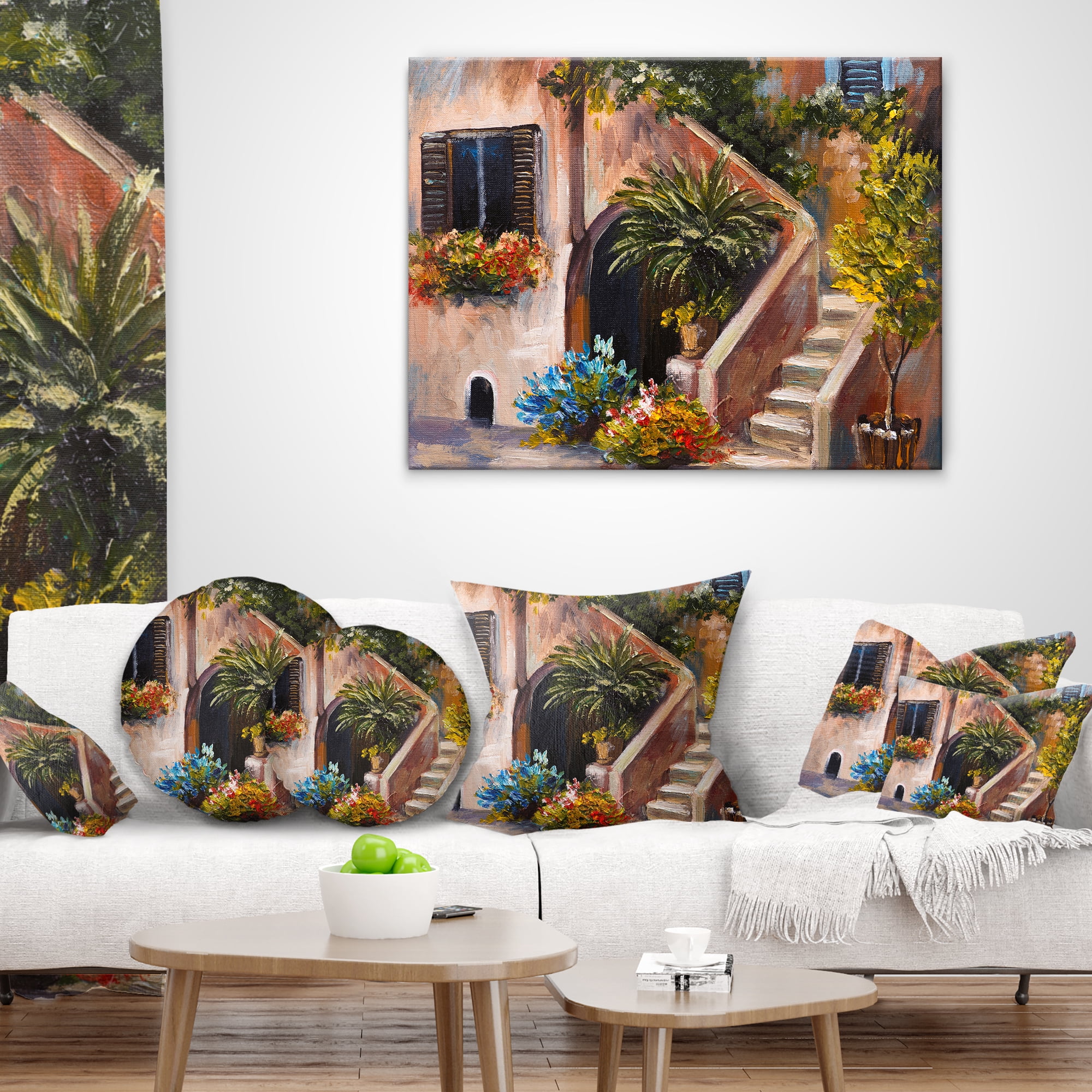 Designart Summer Terrace - Landscape Printed Throw Pillow - 12x20