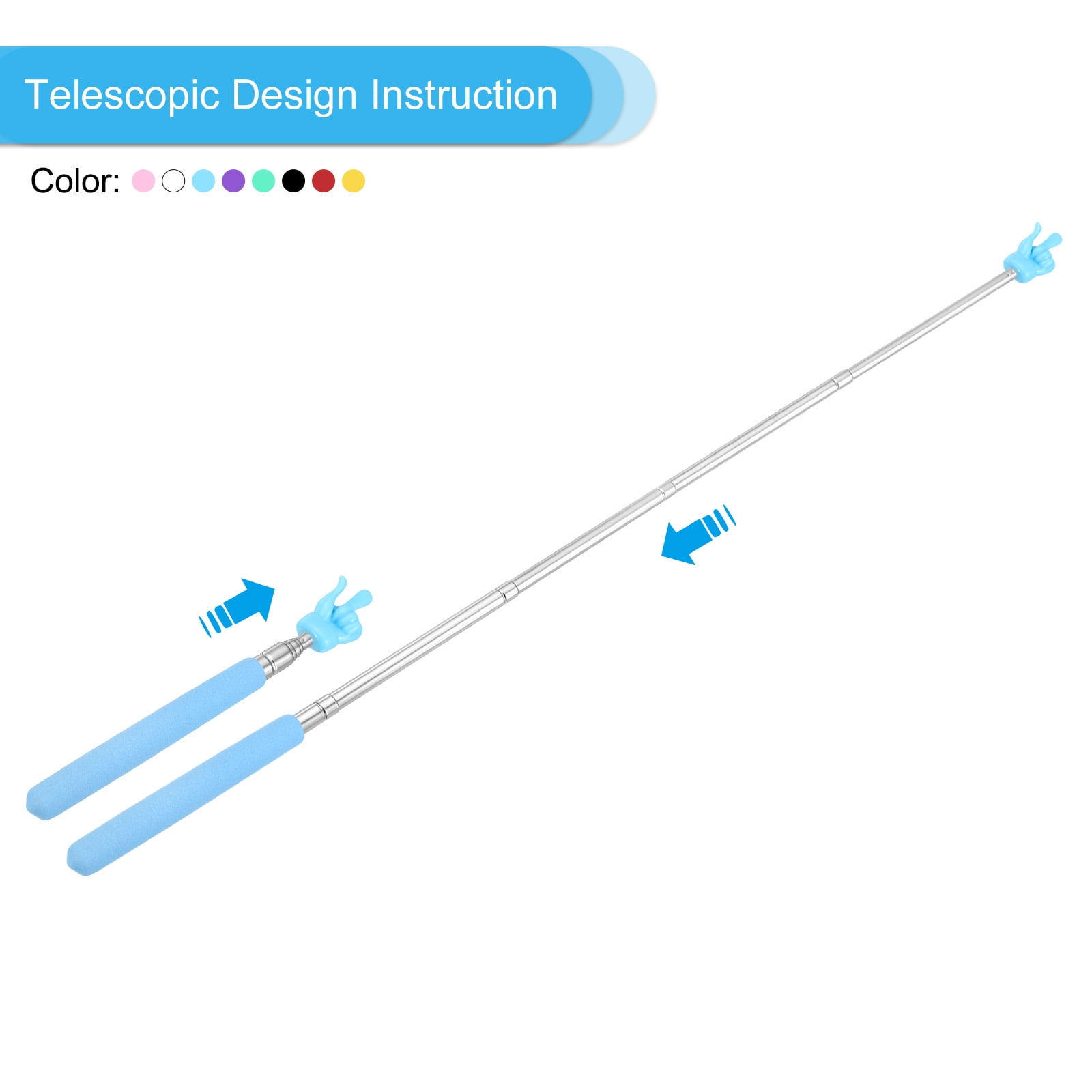 Uxcell Telescopic Teachers Pointer Stick, 8 Pcs Classroom Hand Finger Pointer, 8 Colors