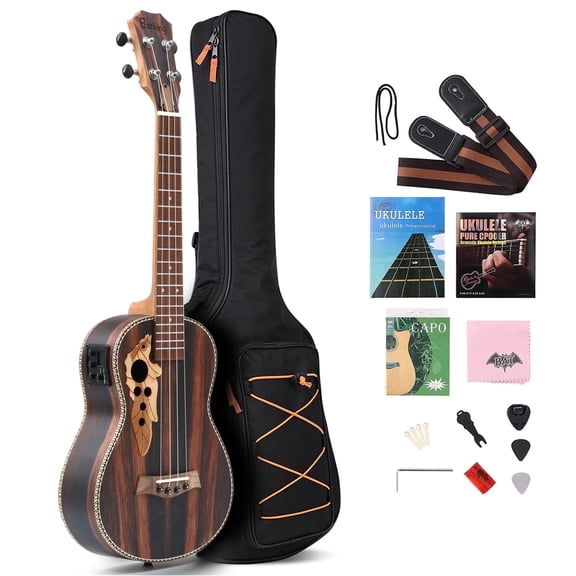 Batking Baritone Ukulele Acoustic Electric Blackwood with Adjustable Truss Rod EQ Gig Bag Included 30 inch
