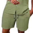 thumbnail image 4 of BLTIBY Mens 2 Pieces Outfits Texture Short Sleeve Button down Lapel Shirts and Drawstring Shorts Beach Sets with Pockets Mint Green S, 4 of 4