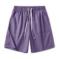 thumbnail image 4 of Mens Shorts Elastic Waist Drawstring Waist Shorts Casual Relaxed Fit Summer Beach Streetwear Mid-Length Shorts with Pockets Solid Color Sweat Shorts,Purple L, 4 of 4