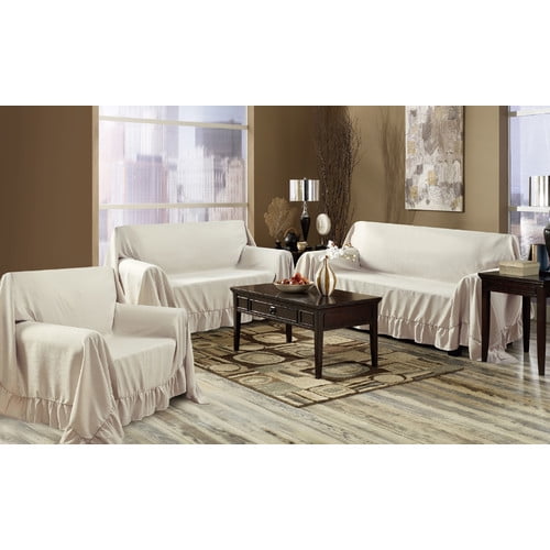 VENICE 3 PIECE SET SOFA LOVESEAT & CHAIR FURNITURE THROW COVERS, RUFFLE BORDER - Picture 11 of 13