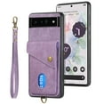 thumbnail image 4 of Nalacover for Google Pixel 6 Pro, Slim Case Wallet with Credit Card Holder, Back Flip Premium Leather Magnetic Clasp Kickstand Wirst Hand Strap Shockproof Cover for Google Pixel 6 Pro, Purple, 4 of 7