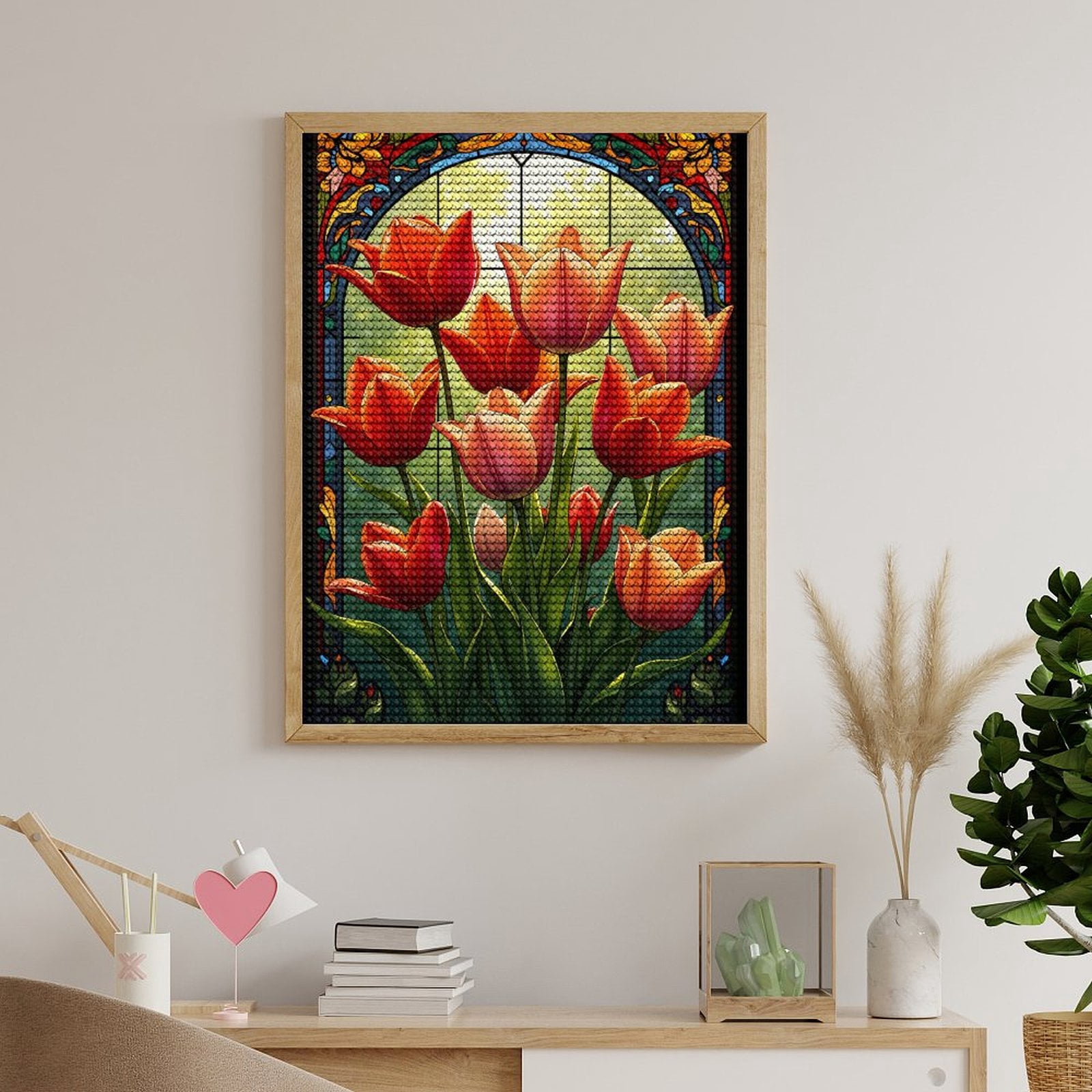 Diamond Art Kits for Adults, Tulip Garden Stained Glass Art 5D Diamond Painting Kits for Adults Beginners, DIY Full Drill Diamond Painting, Gem Art and Crafts 12x16