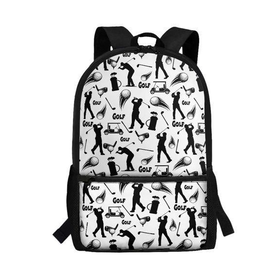 Uourmeti Black Golf Silhouette Pattern Large Storage Backpack for Travel School, Stylish Travel Essential Student Bookbag Smooth Zipper Travel Backpack