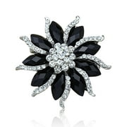 NUZYZ Women's Xmas Gift Blossom Flower Brooch Black Crystal Rhinstones Collar Pin