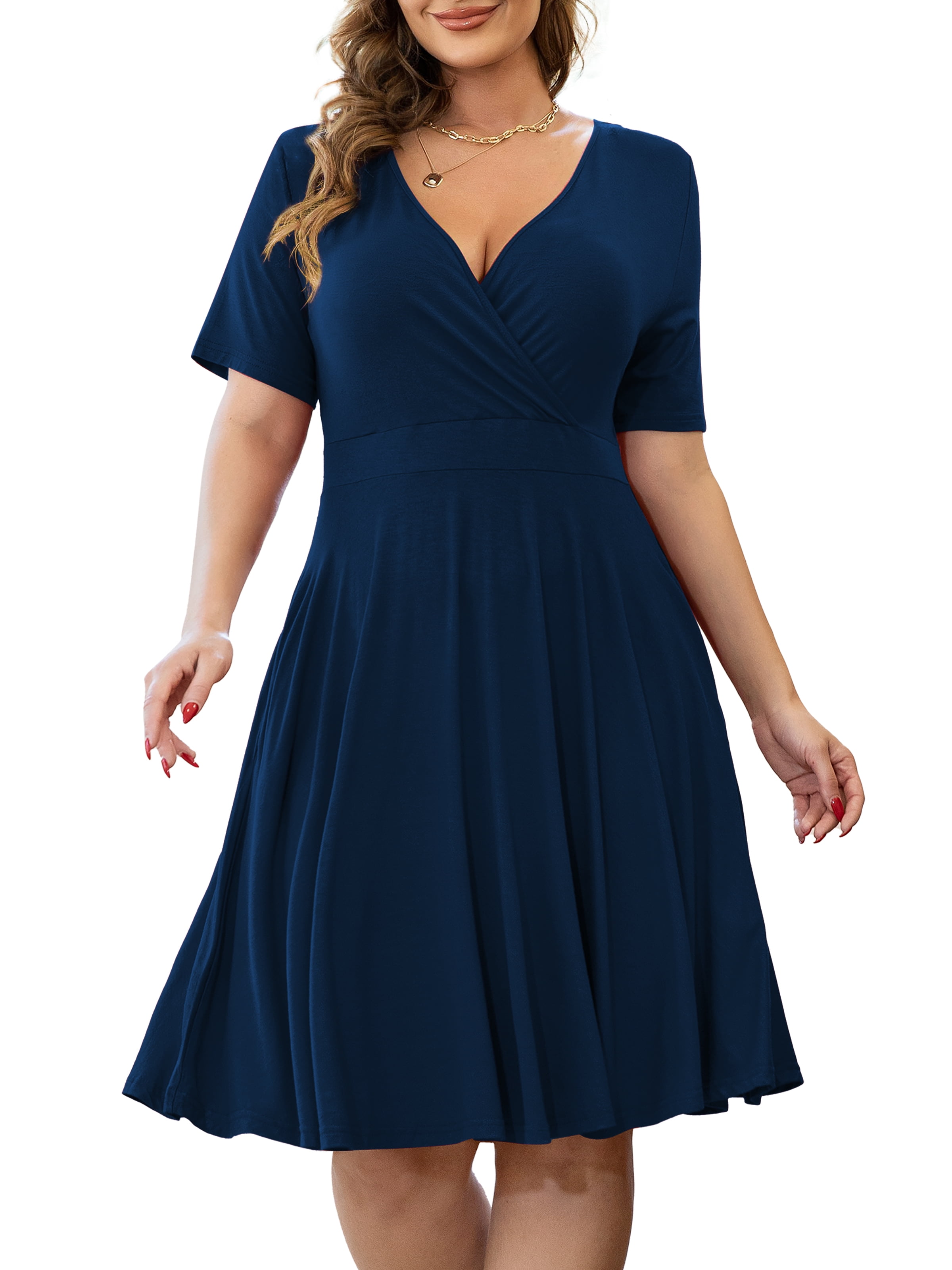Othyroce Womens Plus Size Dresses Short Sleeve Faux Wrap Causal Swing