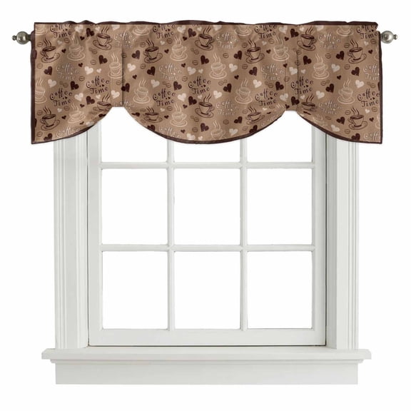 Tie Up Valances for Windows, Brown Coffee Cup Adjustable Valance Curtains Window Treatment for Living Room/Bedroom, Vintage Coffee Beans Love Heart Rod Pocket Kitchen Curtains & Drapes 54x18 Inch