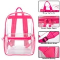 thumbnail image 2 of Clear Transparent Heavy Duty Waterproof Stadium Approved Backpack with Colored Trim and Mesh Side Pockets for Women in Pink, 2 of 9