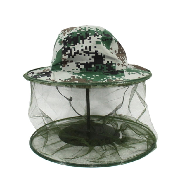 Wweixi Unisexe Camouflage Filet de Pêche Casquettes Tête Protection Visage Mouche Mouche Mouche Insectes Prévention Extérieur Chasse Chapeau de Soleil
