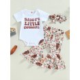 thumbnail image 2 of Newborn Baby Girls Western Outfit Short Sleeves Sweatshirt Romper Top Flare Pants Headband 3Pcs Summer Cowgirl Clothes Set, 2 of 7