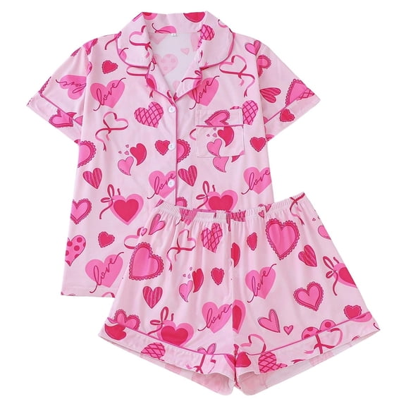 WCJM Summer Pajamas Women's Button Thin Soft Short Sleeve Shorts Set Two-Piece Set Women's Shorts Suit