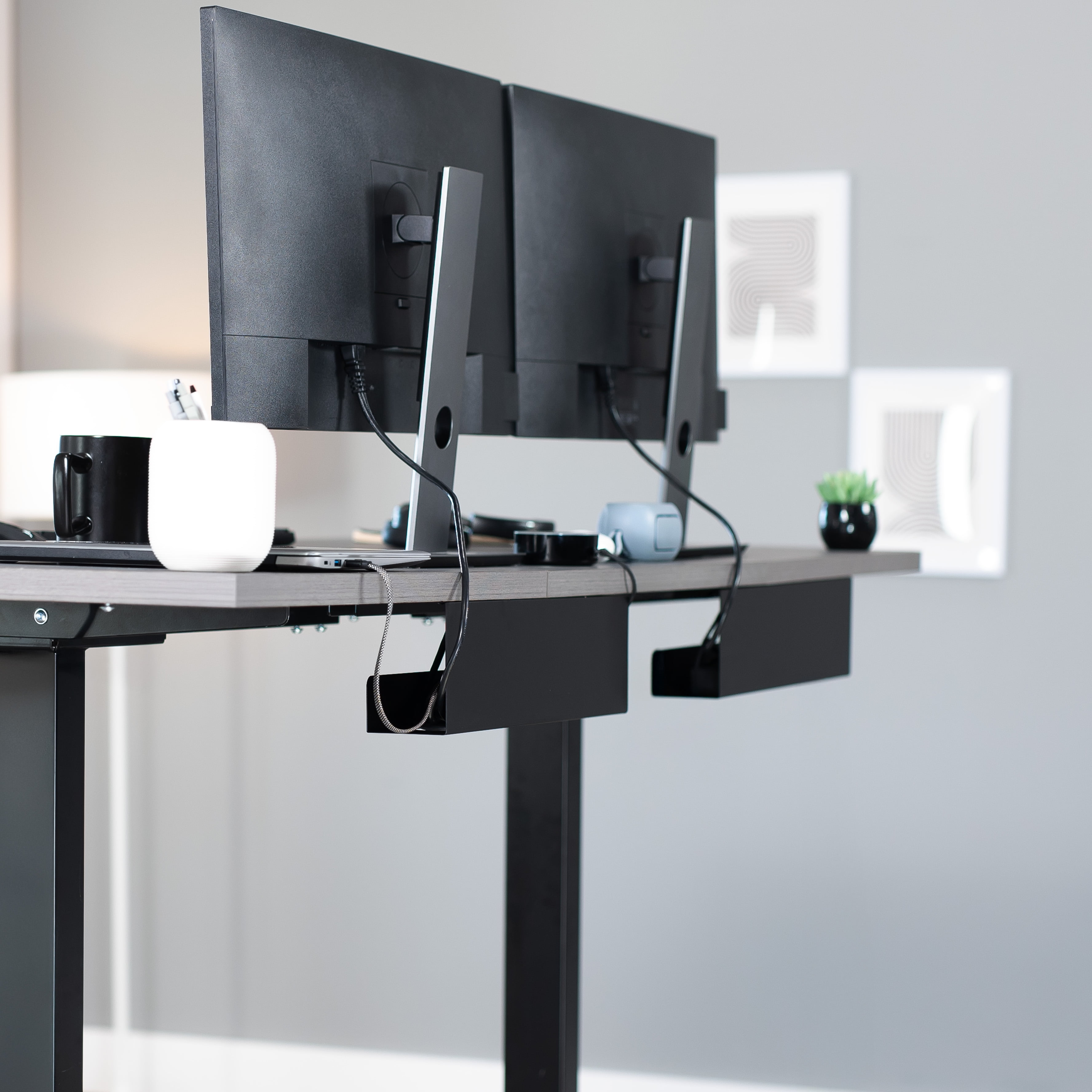 VIVO Black Dual Under Desk 17" Cable Management Trays, Wire Organizers (2 Pack)