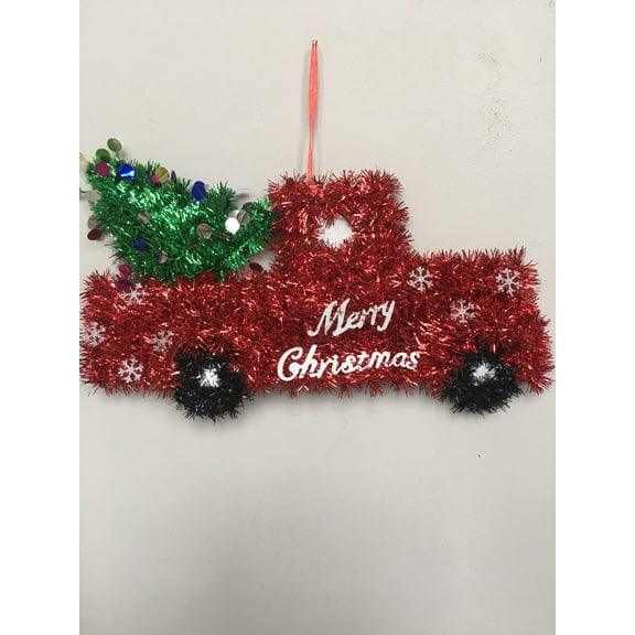 Christmas Red Truck Carrying Tree Tinsel Wall Hanging
