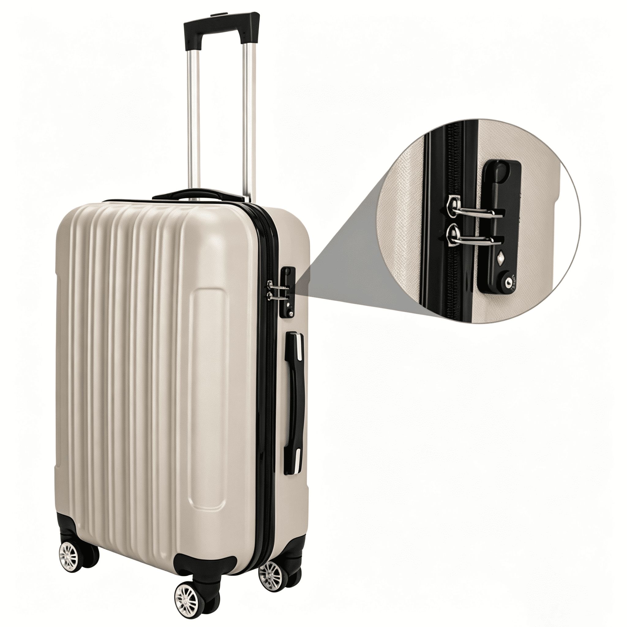 20in 24in 28in 3PCS Suitcase Set Striped Textured Suitcase ABS Trolley Case, Champagne Gold