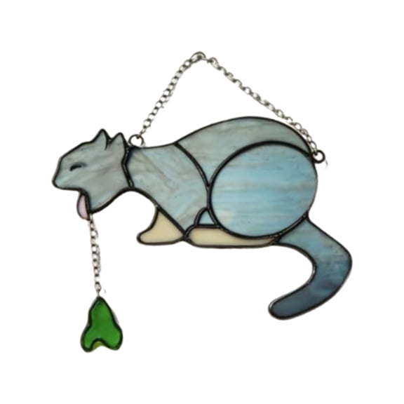 Cat Themed Decor Puking Cat Stained Glass Suncatcher Green Plastic Handmade