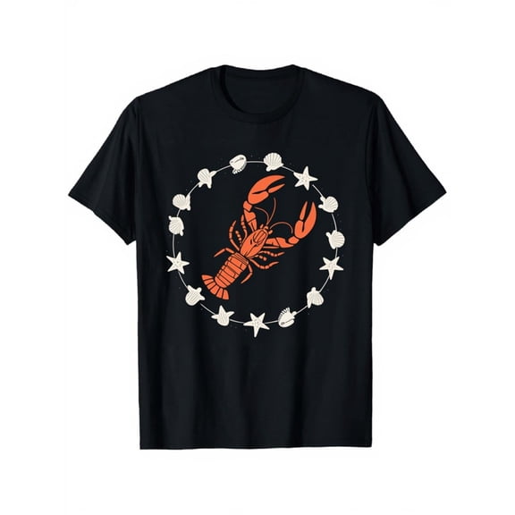 Funny Retro Orange Lobster Sea Shell Starfish Graphic T-Shirt for Men Women, Nautical Ocean Beach Summer Vacation Apparel Tee