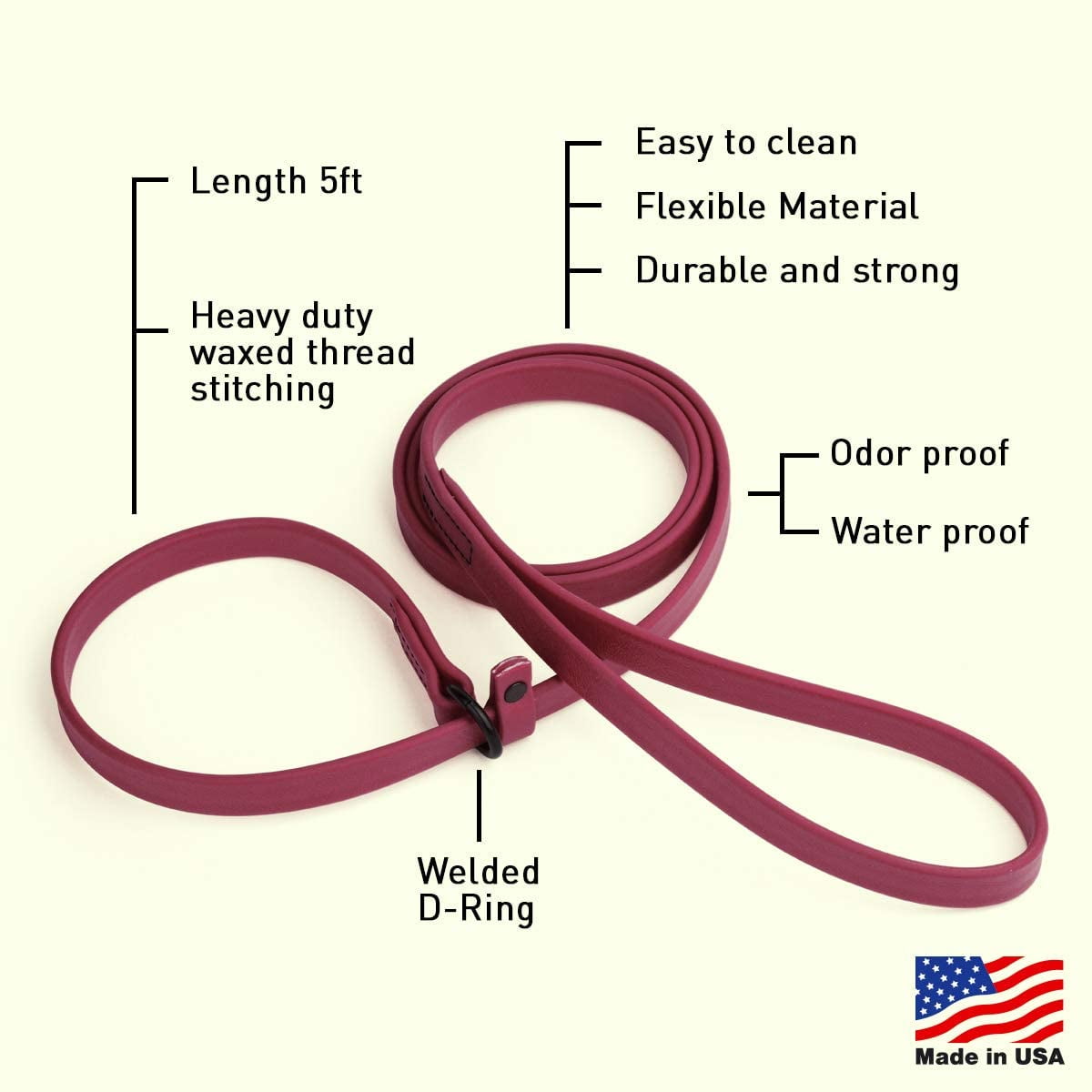 Dogline  - Biothane Slip Dog Leash - for Small, Medium and Large Dogs - Odor Free Slip Lead, Heavy Duty and Durable Material Kennel Lead (Berry: Width 3/8" | L: 60"(5ft))