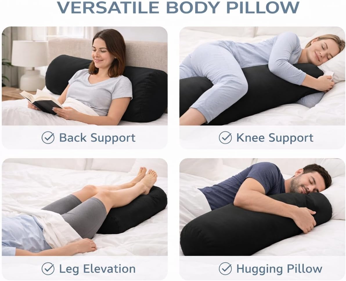 Mushy Pillows Compact Body Pillow – Moldable Microbead Support for Side Sleepers, 30" x 8"