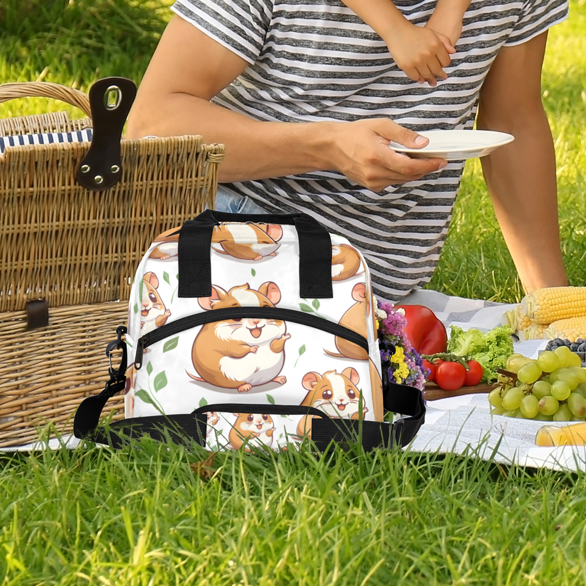 Herdesigns Cute Insulated Lunch Bag for Women Men Adults Large Reusable Lunch Box Cute Hamster Leakproof Cooler Tote Bags with Adjustable Shoulder Strap