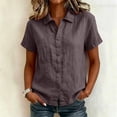 thumbnail image 2 of RQYYD Womens Short Sleeve Collared Tops Casual Button Down Blouses Pocket Linen Blend Tee Shirts Clothes, 2 of 7