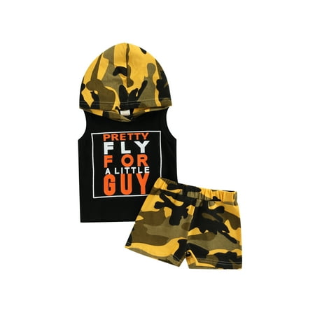 

Canrulo Toddler Baby Boys Clothes Letter Printed Sleeveless Hoodie Vest Tops Tops Camo Shorts Summer Outfits Yellow 0-3 Months