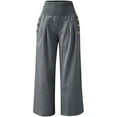thumbnail image 4 of DENGDENG Wide Leg Cropped Pants for Women High Waisted Fall Pockets Athletic Pants Plus Size Cotton Linen Straight Solid Color Palazzo Elastic Pleated Loose Fit Casual Pants, Dark Gray L, 4 of 5