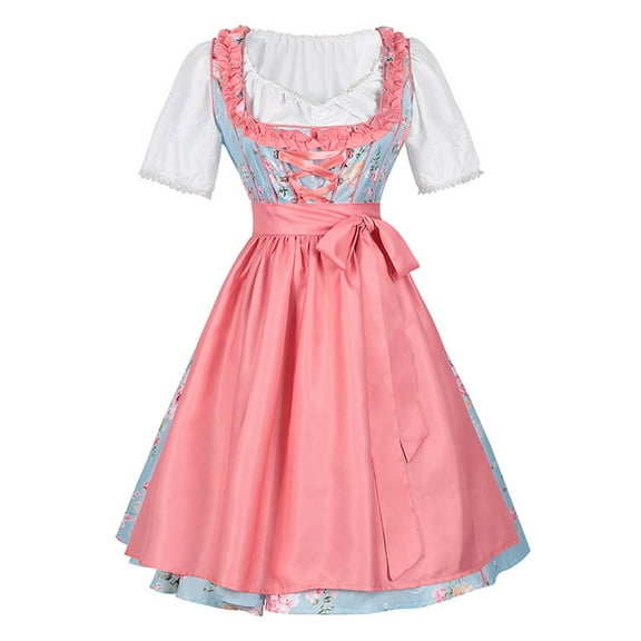 DeHolifer Dresses for Women Traditional Costumes Oktoberfest Carnival German Dirndl Halloween Dresses with Bowknot Watermelon Red XL