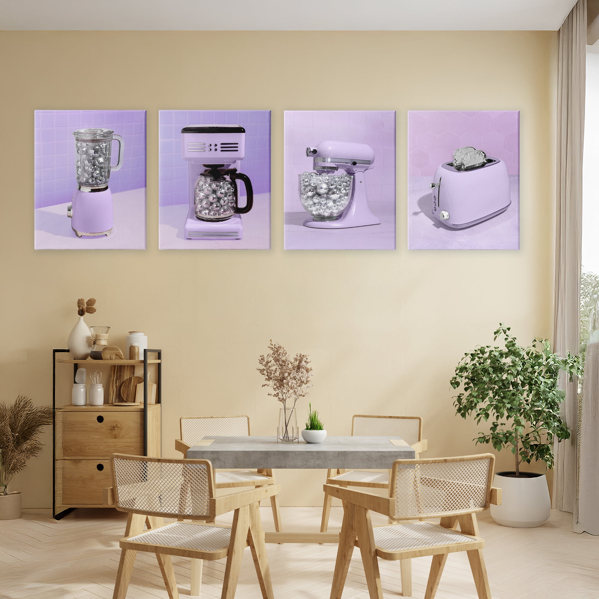 Stupell Industries Disco Kitchen Utensils in Purple 4 Piece Canvas Wall Art Set, design by LISH Creative
