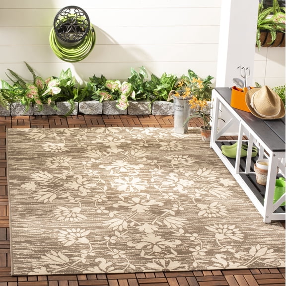 Safavieh Courtyard Phyliss Floral Indoor/Outdoor Area Rug, Dark Beige/Beige, 5'3" x 7'7"