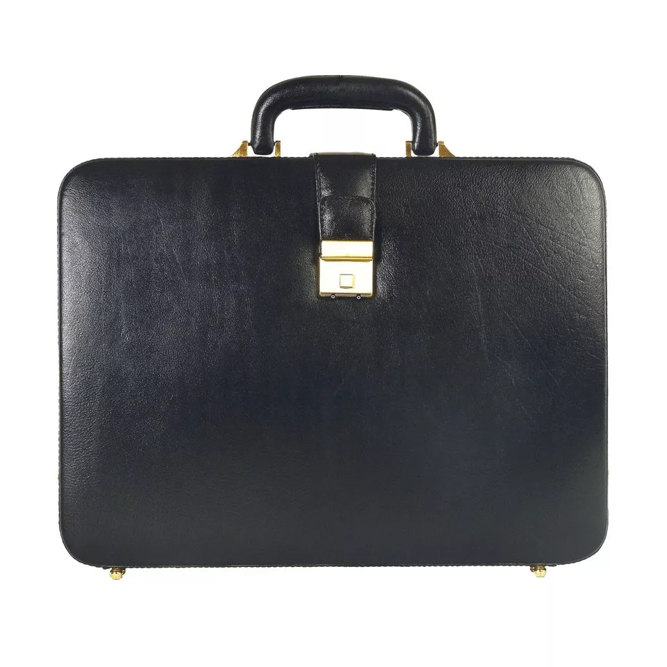 LINDSEY STREET Premium Look Genuine Leather Attache Briefcase for Mens Office Handbag 14 Inch Laptop Case