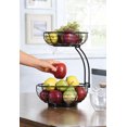 thumbnail image 3 of SunnyPoint Classic Kitchen Tabletop 2-Tier Fruit Wire Basket Bowl Stand with Wooden Base; Black, 3 of 5