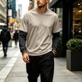 thumbnail image 2 of IAJDKMEK Men's Long Sleeve Mock Two-Piece Crewneck – Patchwork Style, Casual T-Shirts for Men, Trendy Layered Look, Comfortable Top,Beige L, 2 of 6