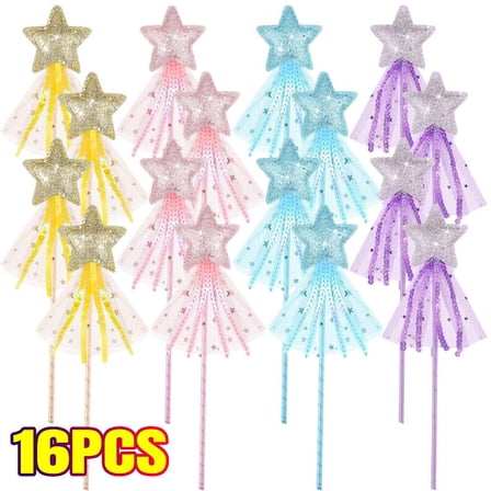 16 PACK Princess Fairy Wands Star Glitter Princess Wands, Ballerina Birthday Party Favors