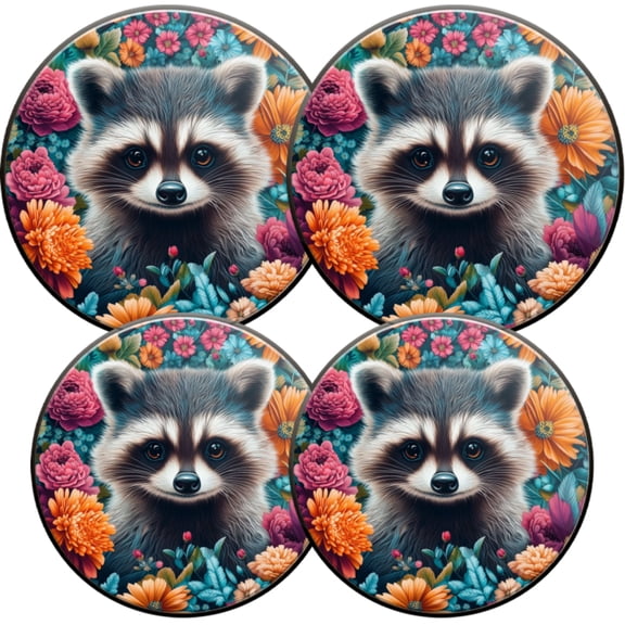Gas Stove Burner Cover,Electric Stove Top Protector,Easy to Clean,Raccoon Surrounded by Flowers Illustration