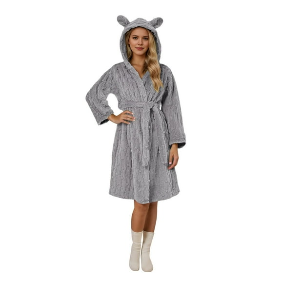 Gaexia Long Robes For Women Soft Flannel Hooded Bathrobe For Loungewear Home Spa Relaxation Garment Cozy Winter Wear