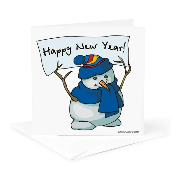 3dRose, Happy New Year Snowman , 1 Greeting Card with envelope