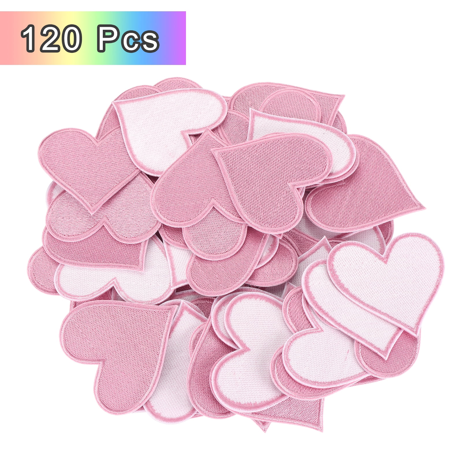 Heart Shaped Iron on Patches 6.8x7cm Embroidered Sew Patches Appliques for Clothing Repair Backpack Shoes Decoration Pink 120Pcs