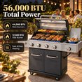 thumbnail image 3 of Seizeen Gas Grill with Side Burner, 56,000 BTU Outdoor BBQ 4-Burner Propane Grill with Lid Viewing Window, Built-in Thermometer, Cast Iron Grates, Warming Rack for Patio Backyard, 3 of 10