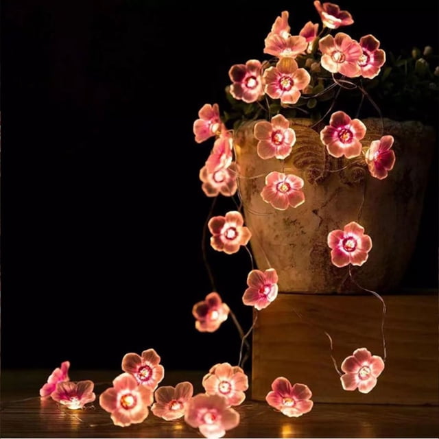 Guirnalda de luces de flores Inerposs de 2,1 m con 20 LED de Sakura rosa, funciona con pilas, ideal para fiestas, patios, jardines y decoración del hogar. Ideal para San Valentín y celebraciones