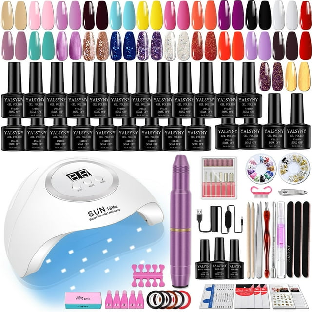 YALSYNY Kit de esmalte de uñas de gel con secador de uñas LED UV Kit de taladro de uñas eléctrico Herramientas de uñas DIY Hogar
