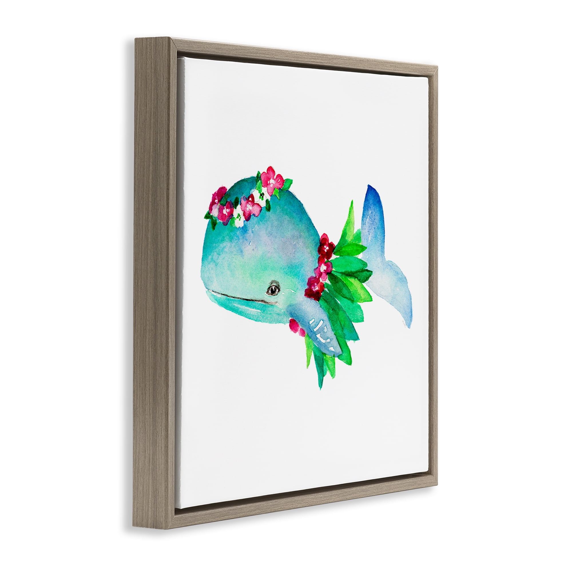 Stupell Industries Hula Skirt Whale Novelty Painting Brown Floater Framed Canvas Art Print Wall Art, 18 x 18