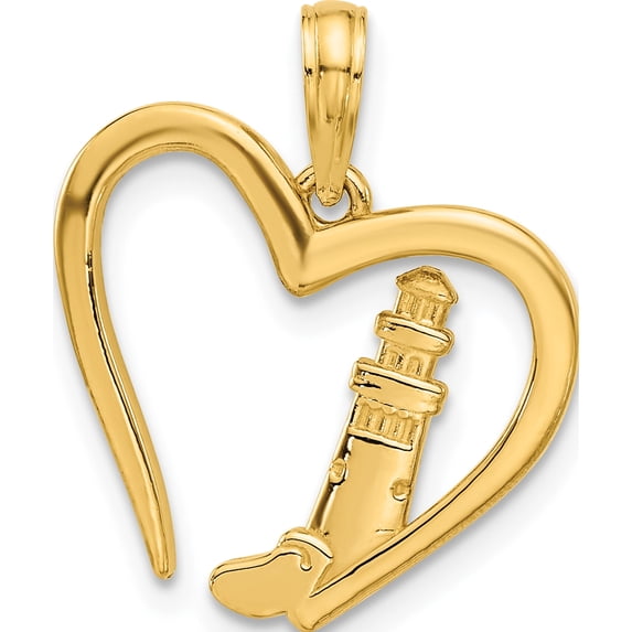 14K Yellow Gold Polished Lighthouse In Heart Pendant (Width 18.25) (Length 21) - Jbsp