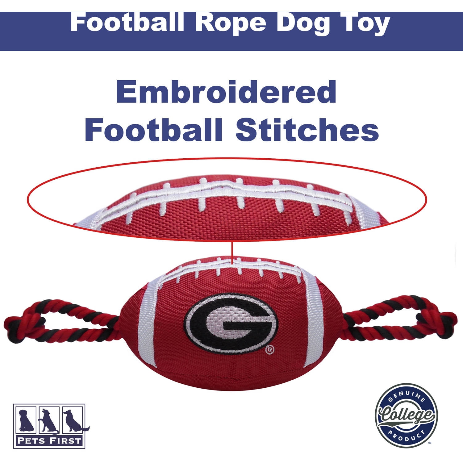 Pets First Collegiate Georgia Nylon Football-Licensed